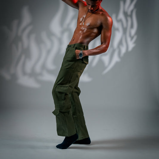 Savage Surge - Olive Green Utility Cotton Pants